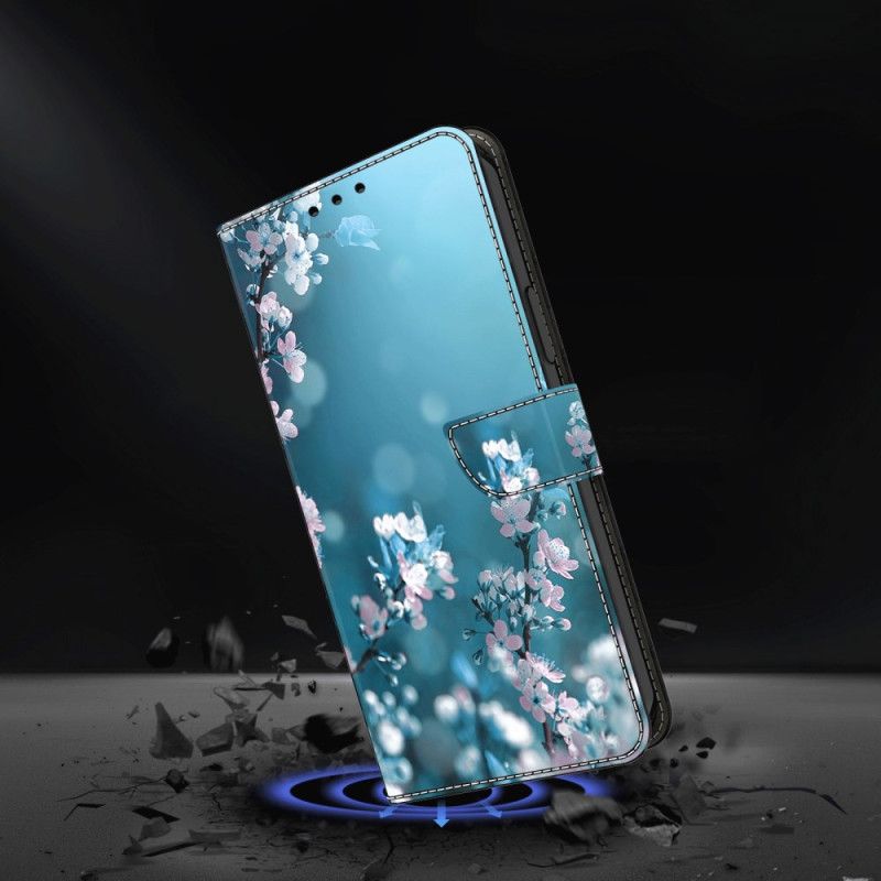 Lærdeksel Folio Deksel Samsung Galaxy A15 Mobildeksel Hvite Blomster