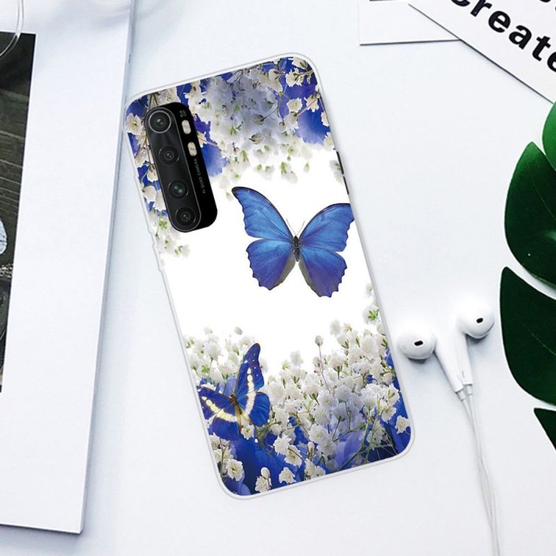 Deksel Til Xiaomi Mi Note 10 Lite Blå Blomster Og Sommerfugler