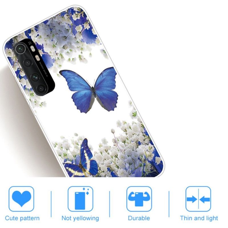 Deksel Til Xiaomi Mi Note 10 Lite Blå Blomster Og Sommerfugler