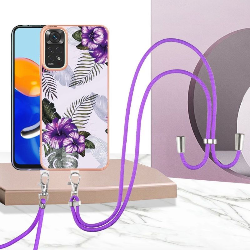 Deksel Til Xiaomi Redmi Note 11 / Note 11S Anti-fall Med Snor Eksotiske Blomster