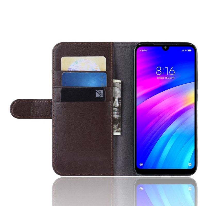 Etui Til Xiaomi Redmi 7 Anti-fall Premium Skinnkortholder - Brun