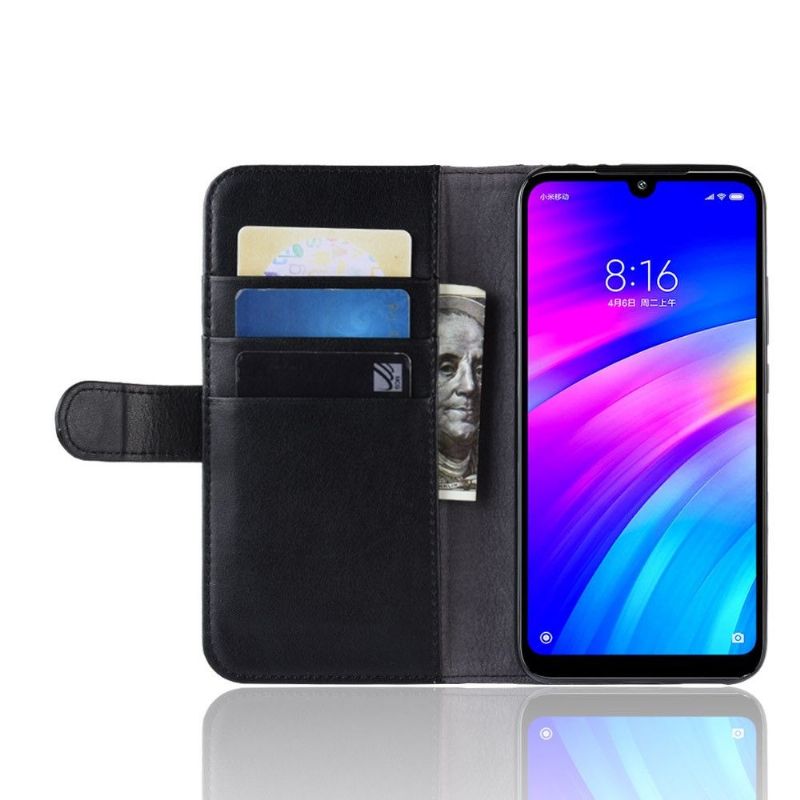 Etui Til Xiaomi Redmi 7 Premium Skinnkortholder - Svart