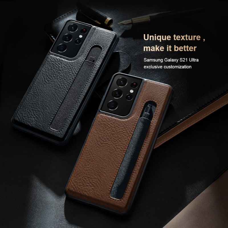 Deksel Til Samsung Galaxy S21 Ultra 5G Anti-fall Aoge Series Leather Effect