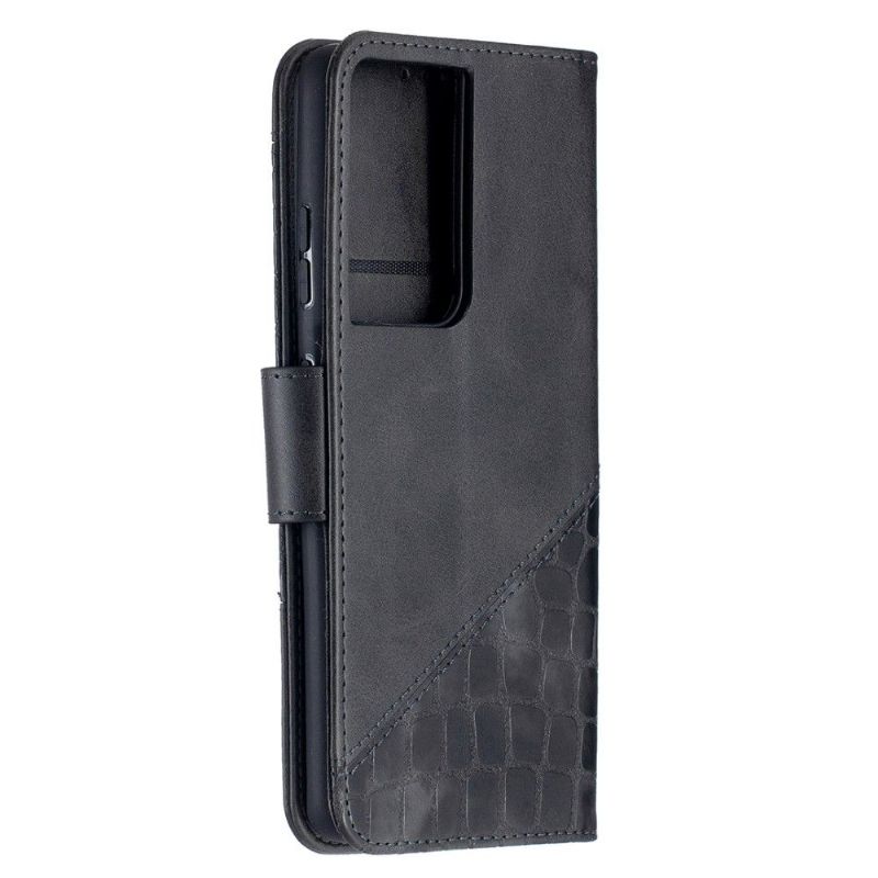 Folio Deksel Til Samsung Galaxy S21 Ultra 5G Croc Aspect Leather Effect