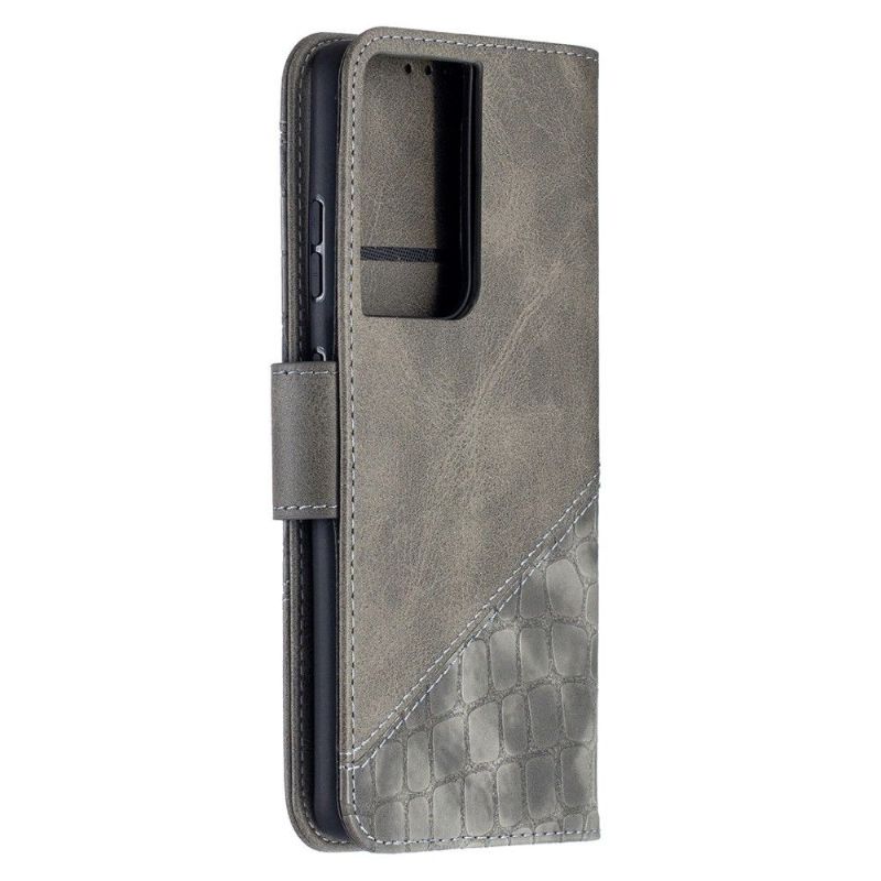 Folio Deksel Til Samsung Galaxy S21 Ultra 5G Croc Aspect Leather Effect