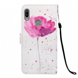 Folio Deksel Til Huawei Y6 2019 Med Kjede Rosa Blomst