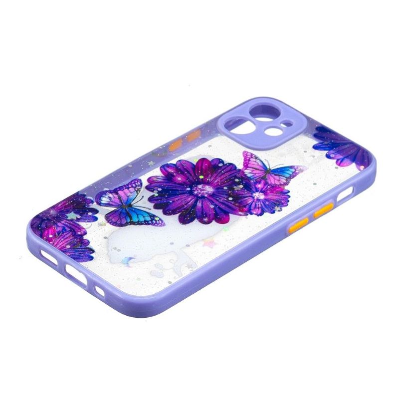 Deksel Til iPhone 12 Mini Lilla Blomster Og Sommerfugler