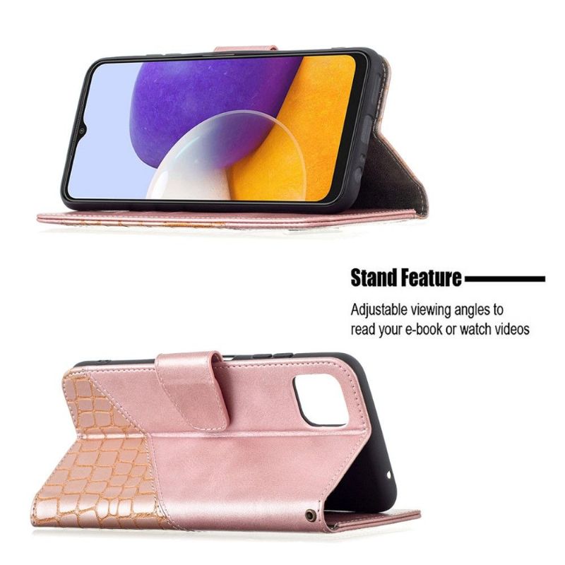 Folio Deksel Til Samsung Galaxy A22 5G Croc Look Skinneffekt