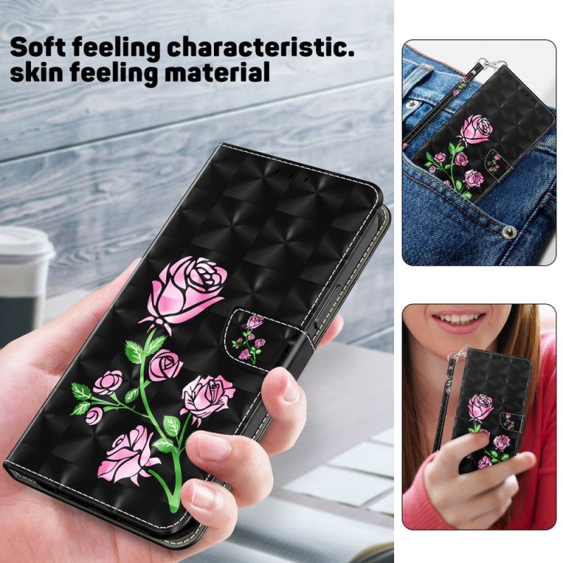 Folio Deksel Til Google Pixel 9 Pro Xl Rosa Blomster Med Stropp