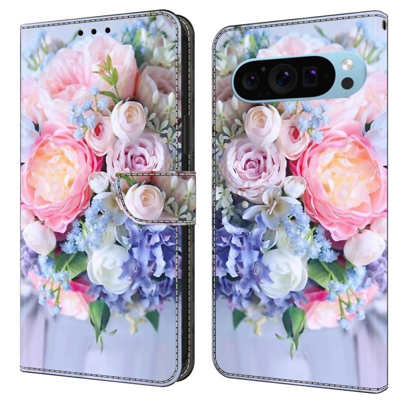 Lærdeksel Folio Deksel Google Pixel 9 Pro Xl Blomsterbukett