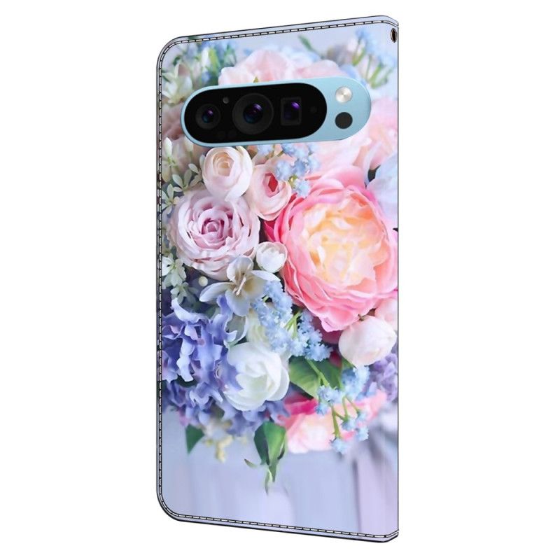 Lærdeksel Folio Deksel Google Pixel 9 Pro Xl Blomsterbukett