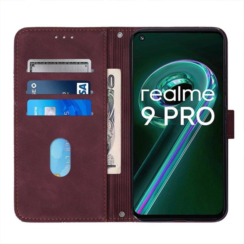 Folio Deksel Til Realme 9 Pro Plus Skinneffekt Med Geometrisk Design