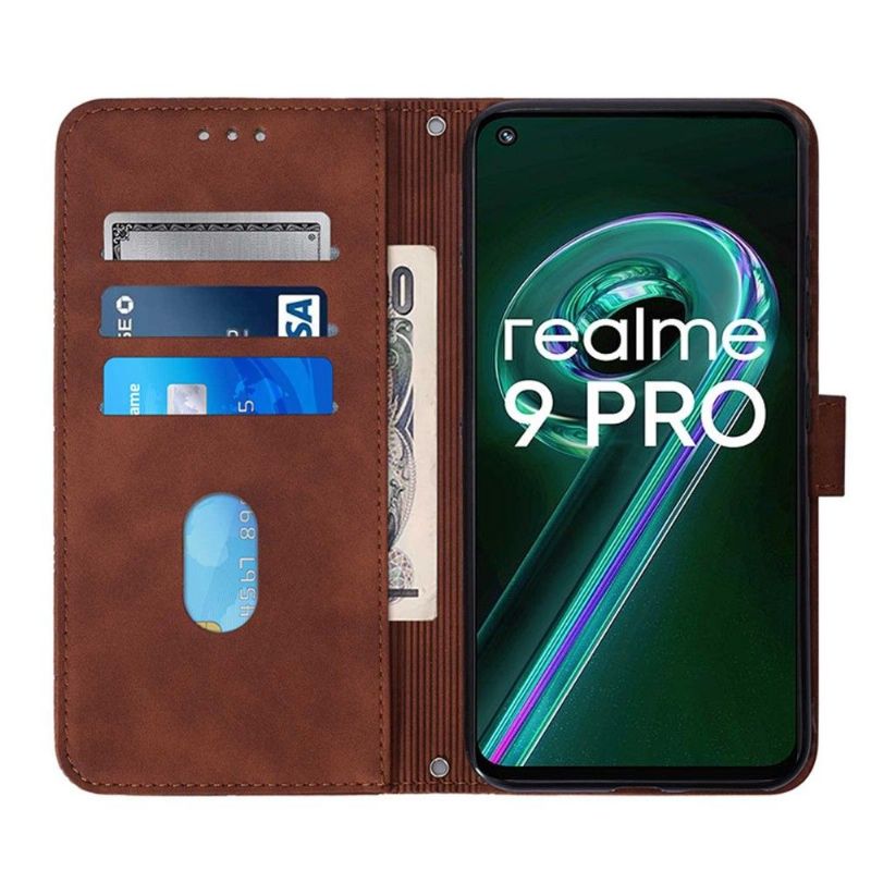 Folio Deksel Til Realme 9 Pro Plus Skinneffekt Med Geometrisk Design