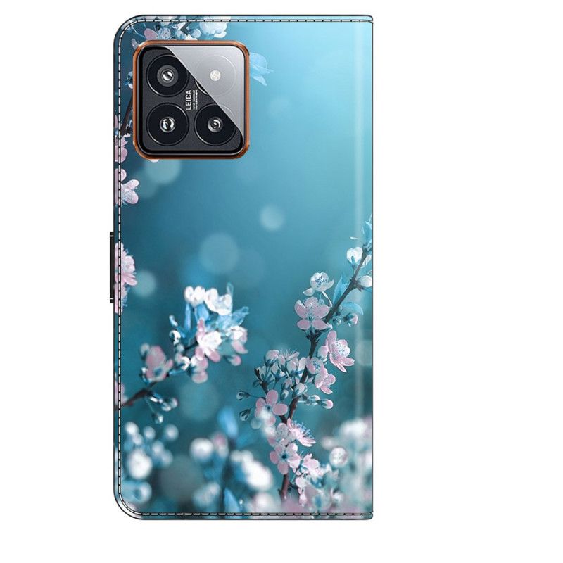 Folio Deksel Xiaomi 14 Pro Plommeblomstrer