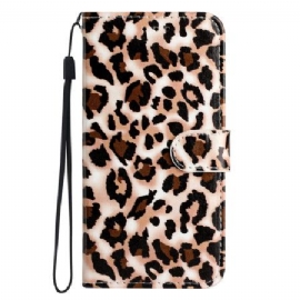 Folio Deksel Poco C65 Strappy Med Leopardtrykk