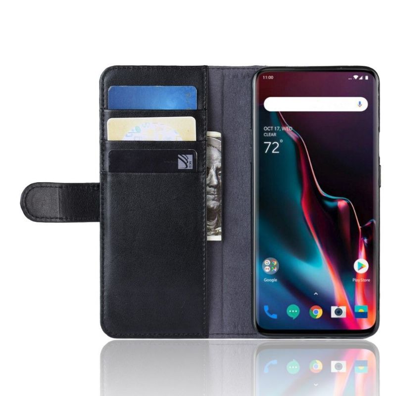 Etui Til OnePlus 7 Pro Originalitet Premium Skinnkortholder - Svart