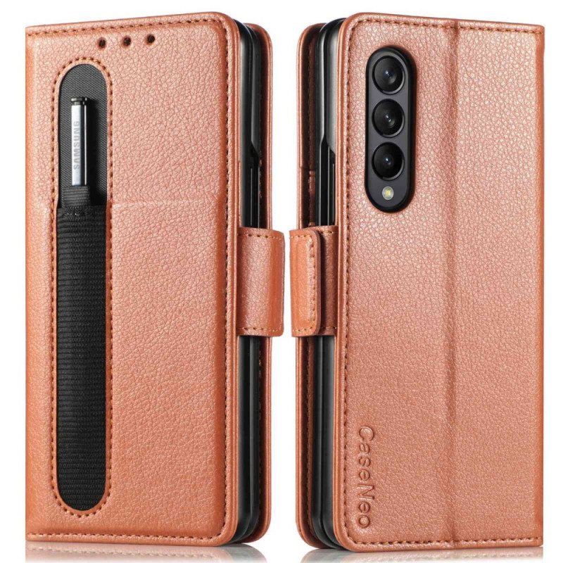 Folio Deksel Til Samsung Galaxy Z Fold 4 Caseneo Litchi-pennspor I Imitert Skinn