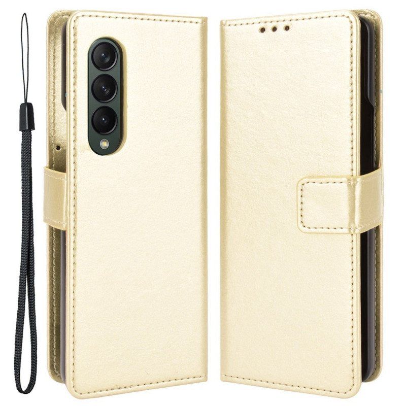 Lærdeksel Til Samsung Galaxy Z Fold 4 Med Kjede Klassisk Strappy Smooth Faux Leather