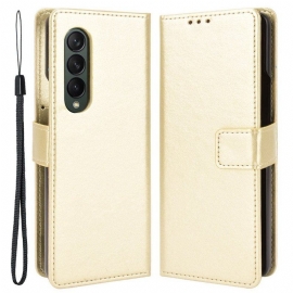 Lærdeksel Til Samsung Galaxy Z Fold 4 Med Kjede Klassisk Strappy Smooth Faux Leather