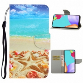 Folio Deksel Til Samsung Galaxy A52 4G / A52 5G / A52s 5G Med Kjede Lanyard Beach