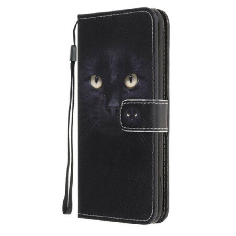 Folio Deksel Til Samsung Galaxy A52 4G / A52 5G / A52s 5G Med Kjede Strappy Black Cat Eyes