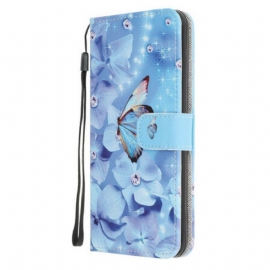 Folio Deksel Til Samsung Galaxy A52 4G / A52 5G / A52s 5G Med Kjede Strappy Diamond Sommerfugler