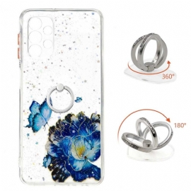 Deksel Til Samsung Galaxy A32 5G Originalitet Blå Blomster Og Sommerfugler Med Ring