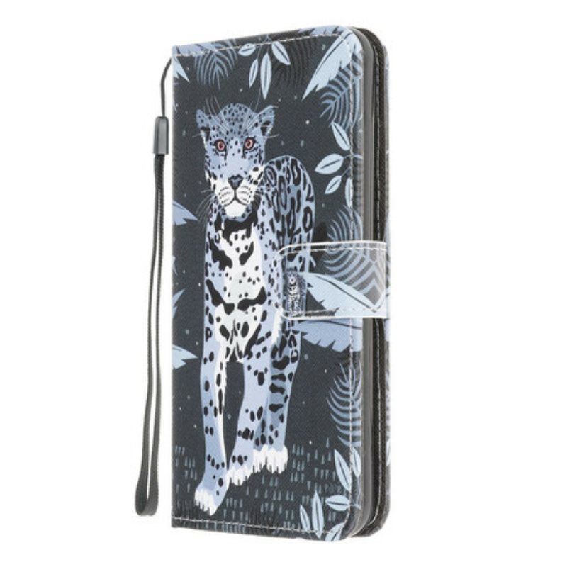 Folio Deksel Til Samsung Galaxy M12 / A12 Med Kjede Strappy Leopard