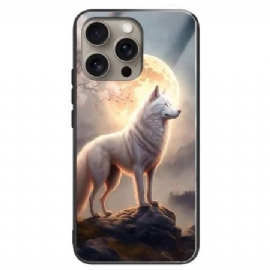 Deksel iPhone 16 Pro Max Moonlight Wolf Herdet Glass