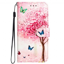 Folio Deksel iPhone 16 Pro Max Kirsebærblomstre Med Stropp Beskyttelse Deksel