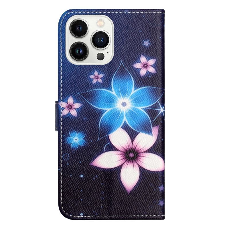 Folio Deksel iPhone 16 Pro Max Måneblomster Med Stropp