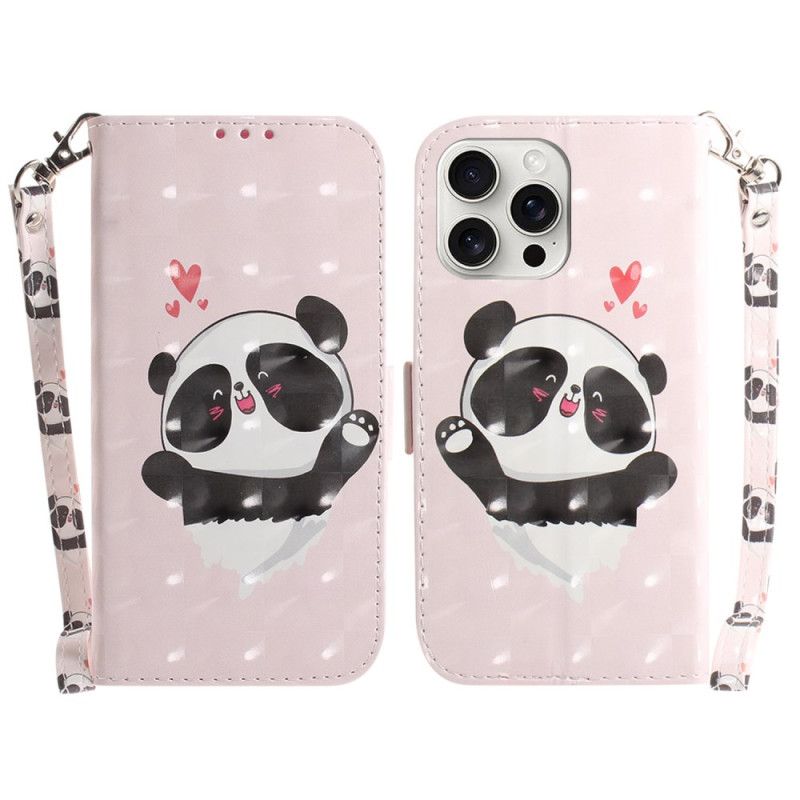 Folio Deksel iPhone 16 Pro Max Panda Love Med Stropp