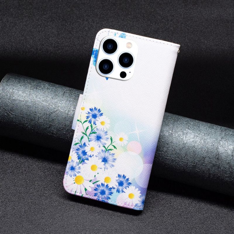 Folio Deksel iPhone 16 Pro Max Sommerfugl Og Blomster