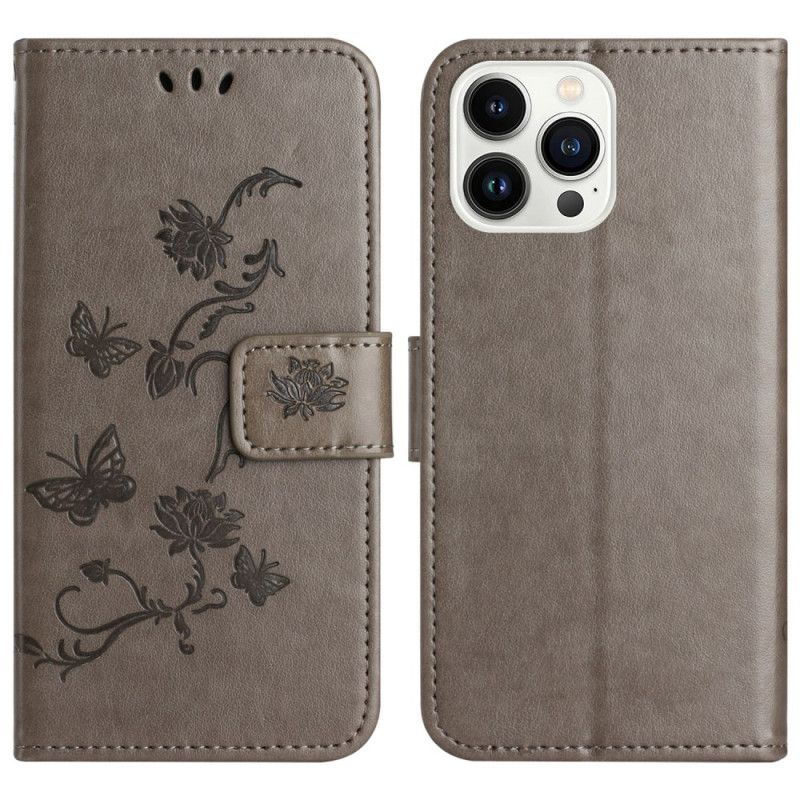 Folio Deksel iPhone 16 Pro Max Sommerfugler Og Blomster Beskyttelse Deksel