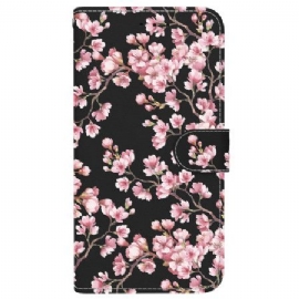 Folio Deksel iPhone 16 Pro Max Strappede Plommeblomster Beskyttelse Deksel