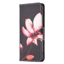 Lærdeksel Folio Deksel iPhone 16 Pro Max Mobildeksel Rosa Blomst Med Svart Bakgrunn