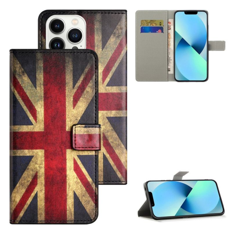 Lærdeksel Folio Deksel iPhone 16 Pro Max Mobildeksel Union Jack-flagg