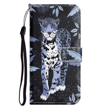 Lærdeksel Folio Deksel iPhone 16 Pro Max Strappy Med Leopardtrykk