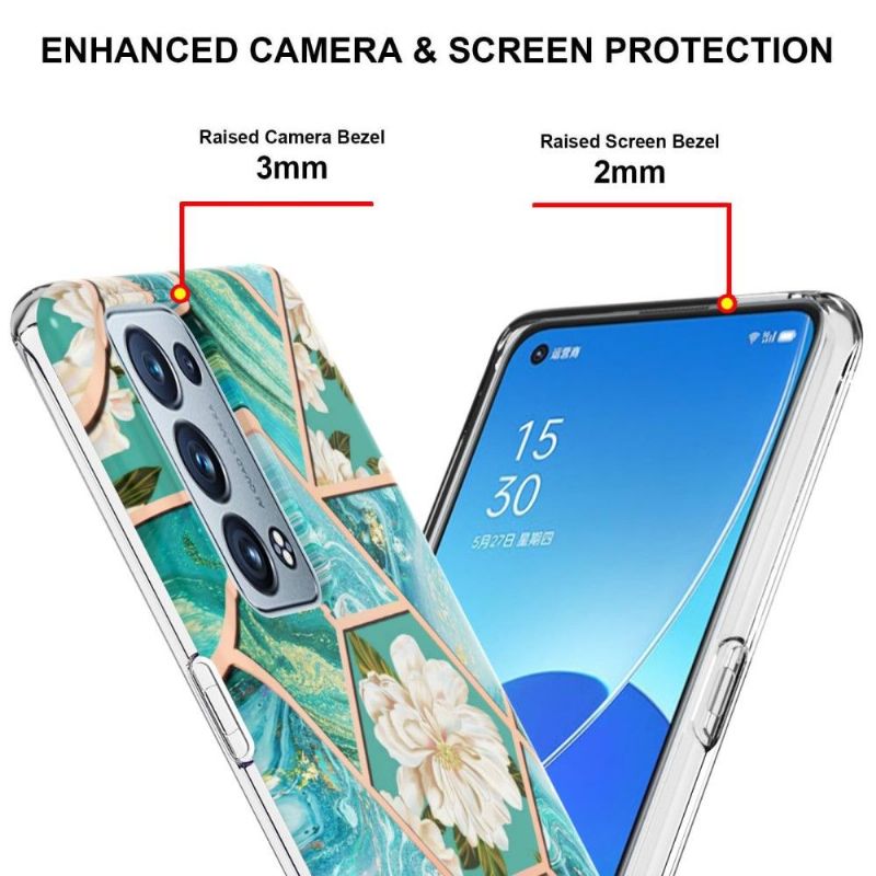 Deksel Til Oppo Reno 6 Pro 5G Marmor Og Hvite Blomster