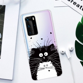 Deksel Til Huawei P40 Pro Svarte Og Hvite Katter