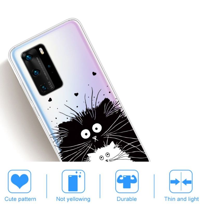 Deksel Til Huawei P40 Pro Svarte Og Hvite Katter