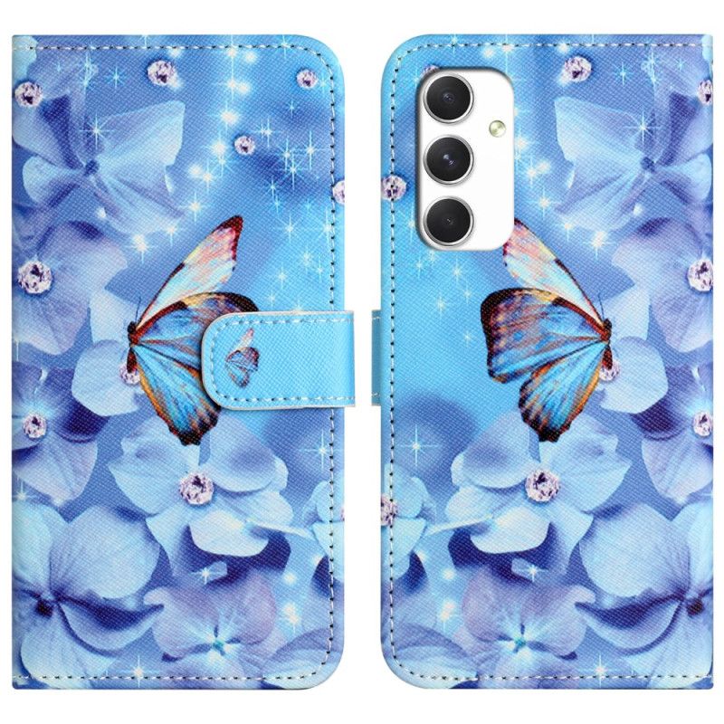 Folio Deksel Samsung Galaxy A16 5g Blå Blomster Og Sommerfugler