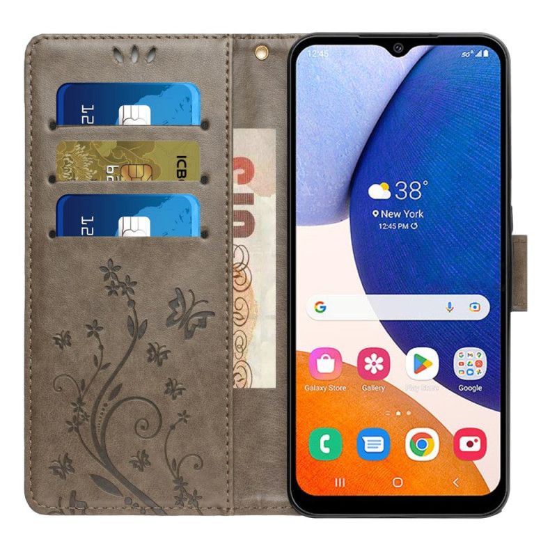 Lærdeksel Folio Deksel Samsung Galaxy A16 5g Mobildeksel Blomster Og Sommerfugler