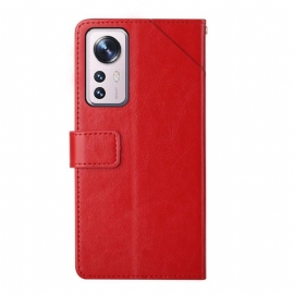 Folio Deksel Til Xiaomi 12 Y Lines Leather Effect