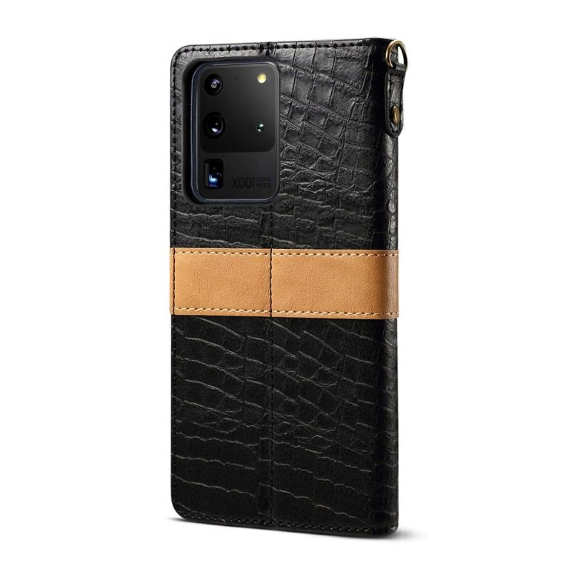 Folio Deksel Til Samsung Galaxy S20 Ultra Anti-fall Croc Imitert Skinneffekt