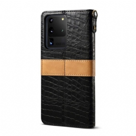 Folio Deksel Til Samsung Galaxy S20 Ultra Anti-fall Croc Imitert Skinneffekt