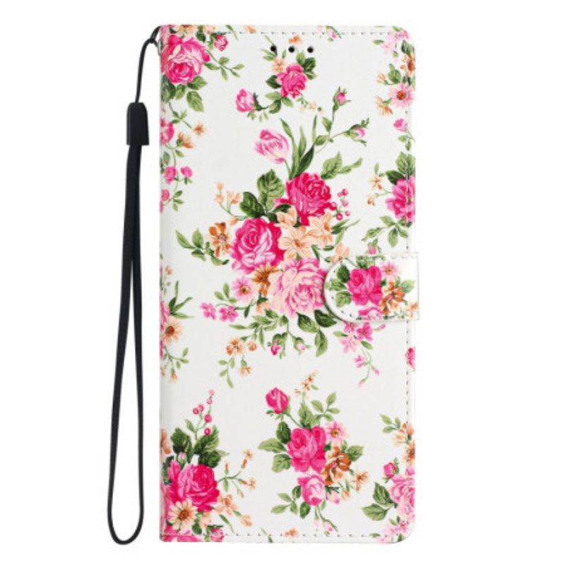 Folio Deksel Til Oppo Reno 8 Lite Med Kjede Stropp Liberty Flowers