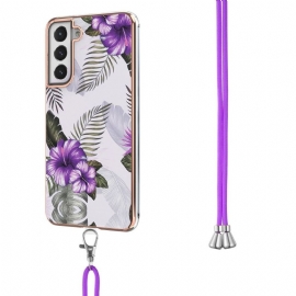 Deksel Til Samsung Galaxy S21 FE Med Snor Eksotiske Blomster