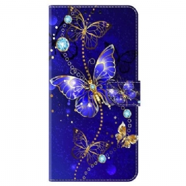 Folio Deksel Samsung Galaxy S24 5g Diamantsommerfugler Beskyttelse Deksel