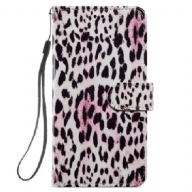 Folio Deksel Samsung Galaxy S24 5g Leopardmønster Med Stropp Beskyttelse Deksel